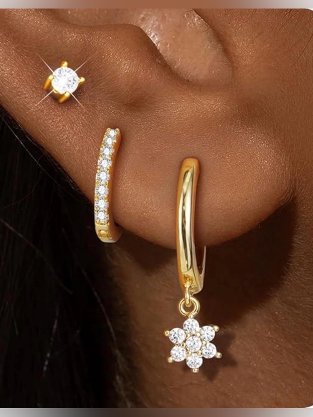 NWT~ 3 Sets of 14K Gold Plated Earrings